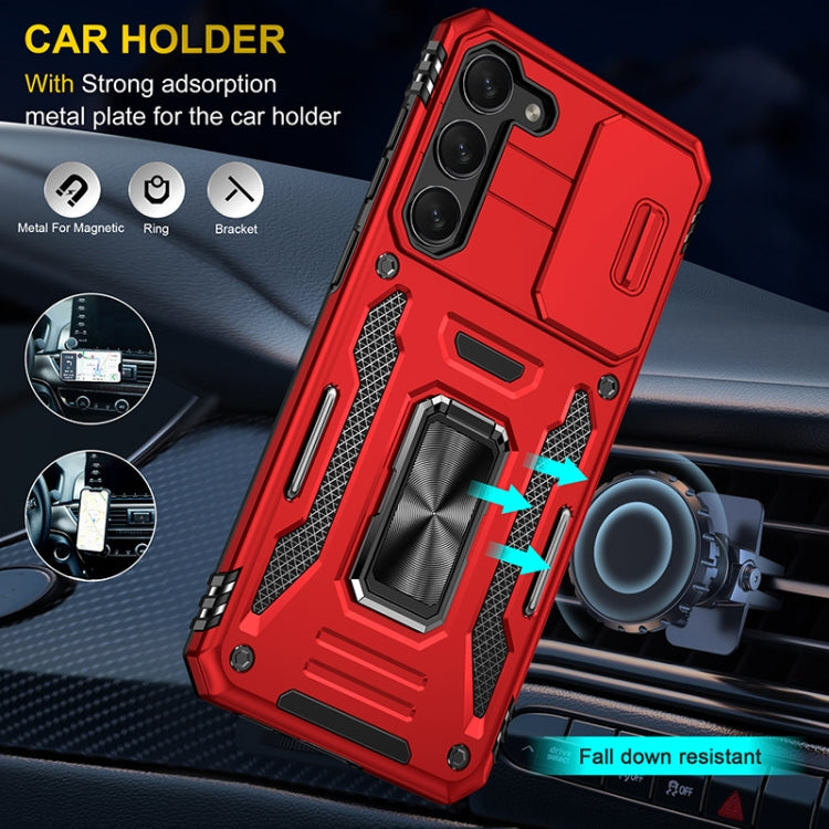 For Samsung Galaxy S25 5G Armor PC Hybrid TPU Camera Shield Phone Case(Red) - Galaxy S25 5G Cases by buy2fix | Online Shopping UK | buy2fix