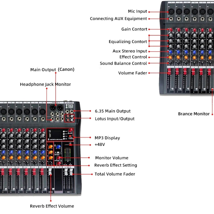 XTUGA CT60X 6-Channels Audio Mixer DJ Mixing Console with 48V Power Supply(US Plug) - Live Sound Effects Processors by XTUGA | Online Shopping UK | buy2fix