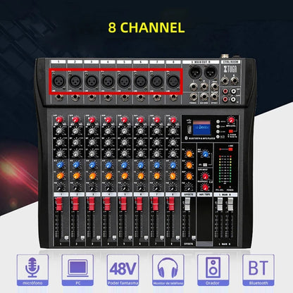 XTUGA CT80X 8-Channels Audio Mixer DJ Mixing Console with 48V Power Supply(EU Plug) - Live Sound Effects Processors by XTUGA | Online Shopping UK | buy2fix