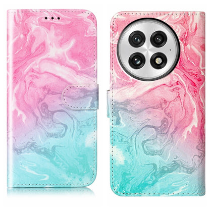 For OnePlus 13 Colored Drawing Marble Pattern Leather Phone Case(Pink Green Marble) - OnePlus Cases by buy2fix | Online Shopping UK | buy2fix