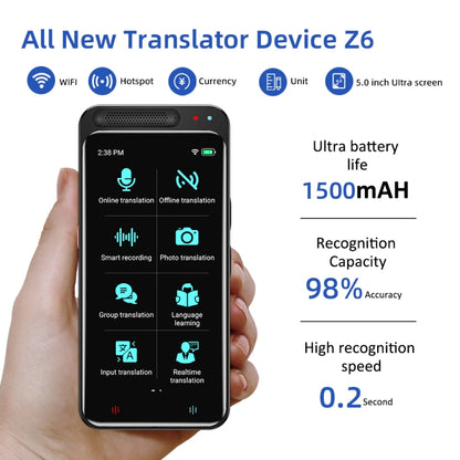 VORMOR Z6 5.0 inch HD Touch Screen Smart AI Translator 139 Languages ??with Offline Translation / Photo Translation -  by buy2fix | Online Shopping UK | buy2fix