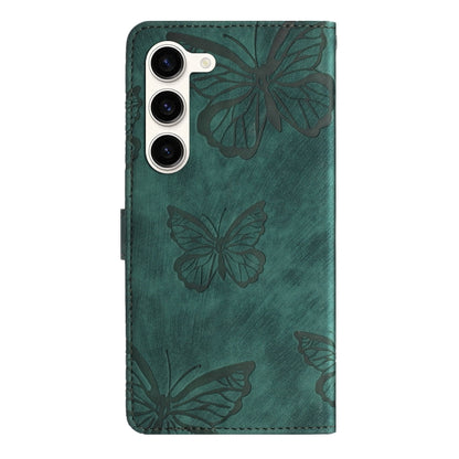 For Samsung Galaxy S25+ 5G Skin-feel Embossed Butterfly Leather Phone Case(Green) - Galaxy S25+ 5G Cases by buy2fix | Online Shopping UK | buy2fix