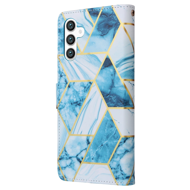 For Samsung Galaxy S25+ 5G Marble Bronzing Stitching Leather Phone Case(Blue) - Galaxy S25+ 5G Cases by buy2fix | Online Shopping UK | buy2fix