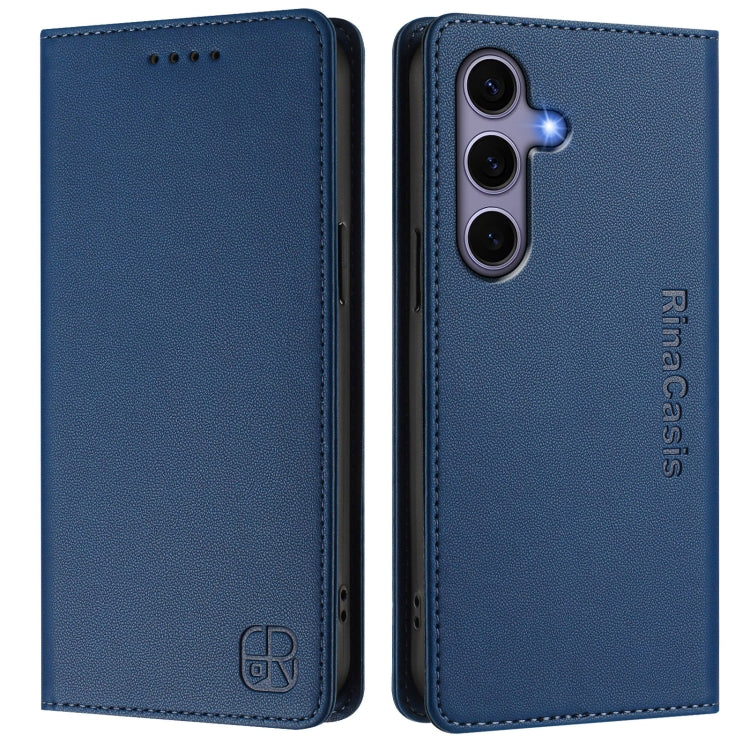 For Samsung Galaxy S24 / S25 5G RC01 Dual-Folded Magnetic Suction RFID Leather Phone Case(Dark Blue) - Galaxy S25 5G Cases by buy2fix | Online Shopping UK | buy2fix