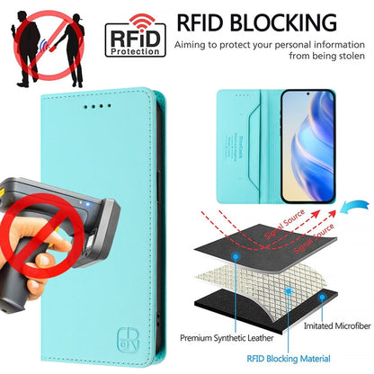 For Samsung Galaxy S25 Ultra 5G RC01 Dual-Folded Magnetic Suction RFID Leather Phone Case(Mint Green) - Galaxy S25 Ultra 5G Cases by buy2fix | Online Shopping UK | buy2fix