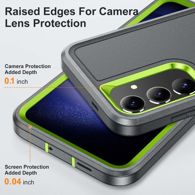 For Samsung Galaxy S24 / S25 5G Rugged PC Hybrid Silicone Phone Case with Holder(Grey+Fresh Green) - Galaxy S25 5G Cases by buy2fix | Online Shopping UK | buy2fix