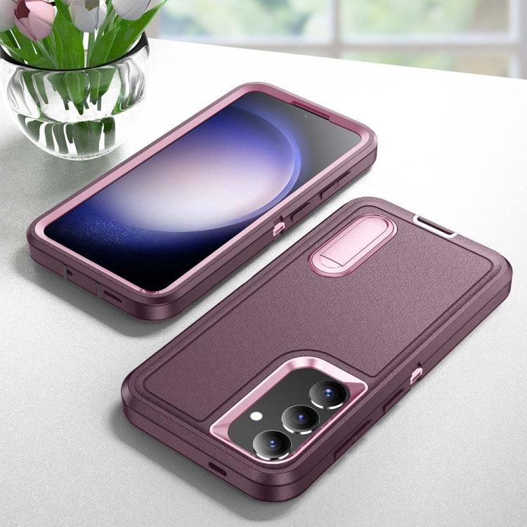 For Samsung Galaxy S24 / S25 5G Rugged PC Hybrid Silicone Phone Case with Holder(Purple+Pink) - Galaxy S25 5G Cases by buy2fix | Online Shopping UK | buy2fix