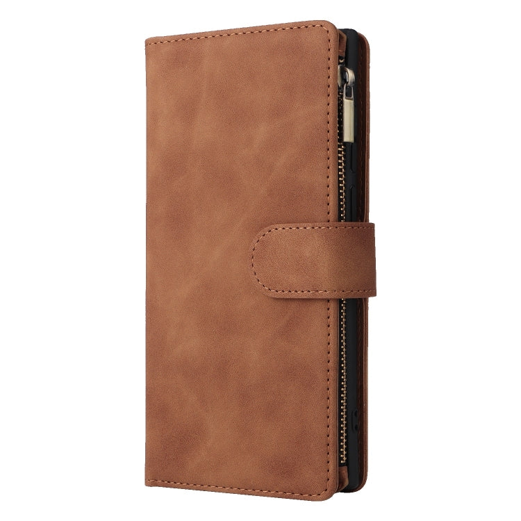 For Samsung Galaxy S25 Ultra 5G Multifunctional Frosted Zipper Wallet Leather Phone Case(Brown) - Galaxy S25 Ultra 5G Cases by buy2fix | Online Shopping UK | buy2fix