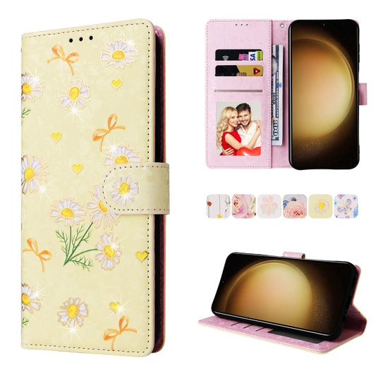 For Samsung Galaxy S25+ 5G Bronzing Painting RFID Leather Phone Case(Yellow Daisy) - Galaxy S25+ 5G Cases by buy2fix | Online Shopping UK | buy2fix