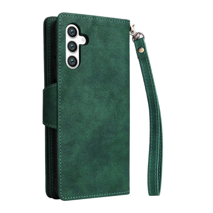 For Samsung Galaxy S25 5G Rivet Buckle 9 Cards Three Fold Leather Phone Case(Green) - Galaxy S25 5G Cases by buy2fix | Online Shopping UK | buy2fix