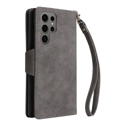 For Samsung Galaxy S25 Ultra 5G Rivet Buckle 9 Cards Three Fold Leather Phone Case(Grey) - Galaxy S25 Ultra 5G Cases by buy2fix | Online Shopping UK | buy2fix