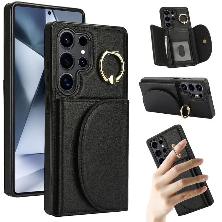 For Samsung Galaxy S25 Ultra 5G Ring Holder Card Bag Skin Feel Phone Case(Black) - Galaxy S25 Ultra 5G Cases by buy2fix | Online Shopping UK | buy2fix