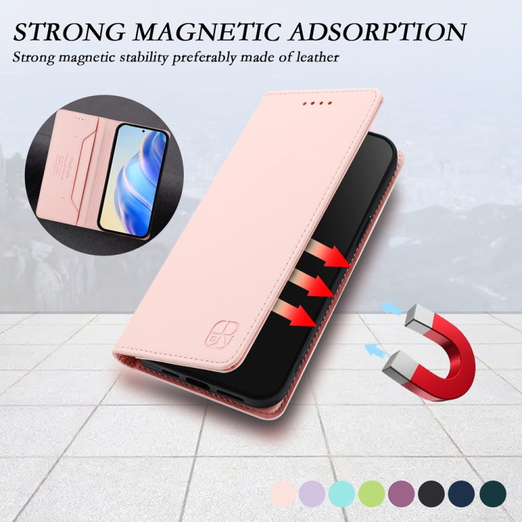 For OnePlus 11 RC01 Dual-Folded Magnetic Suction RFID Leather Phone Case(Pink) - OnePlus Cases by buy2fix | Online Shopping UK | buy2fix