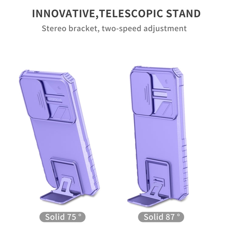 For Samsung Galaxy S25 5G Stereoscopic Holder Sliding Camshield Phone Case(Purple) - Galaxy S25 5G Cases by buy2fix | Online Shopping UK | buy2fix