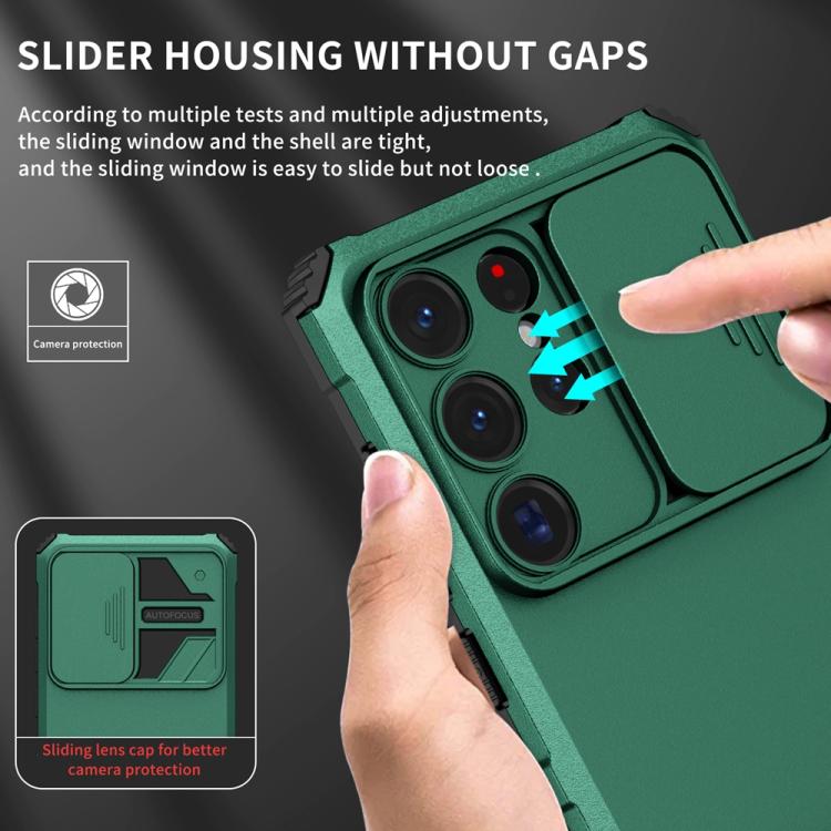 For Samsung Galaxy S25 Ultra 5G Stereoscopic Holder Sliding Camshield Phone Case(Green) - Galaxy S25 Ultra 5G Cases by buy2fix | Online Shopping UK | buy2fix