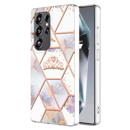 For Samsung Galaxy S25 Ultra 5G Splicing Marble Flower IMD TPU Phone Case(Crown) - Galaxy S25 Ultra 5G Cases by buy2fix | Online Shopping UK | buy2fix