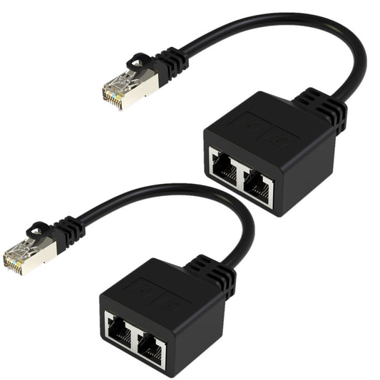 20cm Pair RJ45 CAT6 / CAT5 8 Pin Ethernet Cable Splitter 2 in 1 Network Extension Adapter(Black) - Lan Cable and Tools by buy2fix | Online Shopping UK | buy2fix