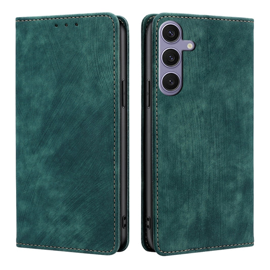 For Samsung Galaxy S25+ 5G RFID Anti-theft Brush Magnetic Leather Phone Case(Green) - Galaxy S25+ 5G Cases by buy2fix | Online Shopping UK | buy2fix