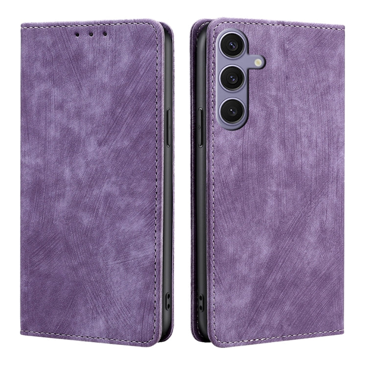 For Samsung Galaxy S25+ 5G RFID Anti-theft Brush Magnetic Leather Phone Case(Purple) - Galaxy S25+ 5G Cases by buy2fix | Online Shopping UK | buy2fix