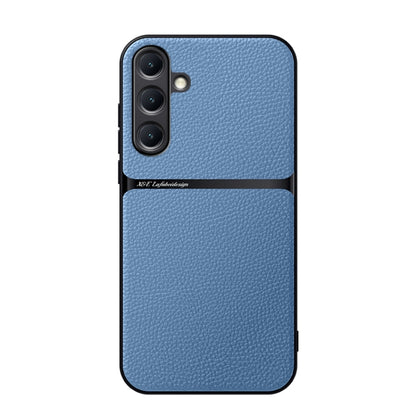 For Samsung Galaxy S25+ 5G Litchi Leather Magnetic Full Coverage Shockproof Phone Case(Blue) - Galaxy S25+ 5G Cases by buy2fix | Online Shopping UK | buy2fix