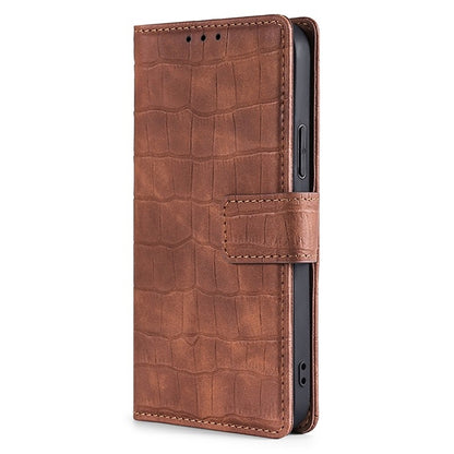 For Samsung Galaxy S25+ 5G Skin Feel Crocodile Magnetic Clasp Leather Phone Case(Brown) - Galaxy S25+ 5G Tempered Glass by buy2fix | Online Shopping UK | buy2fix