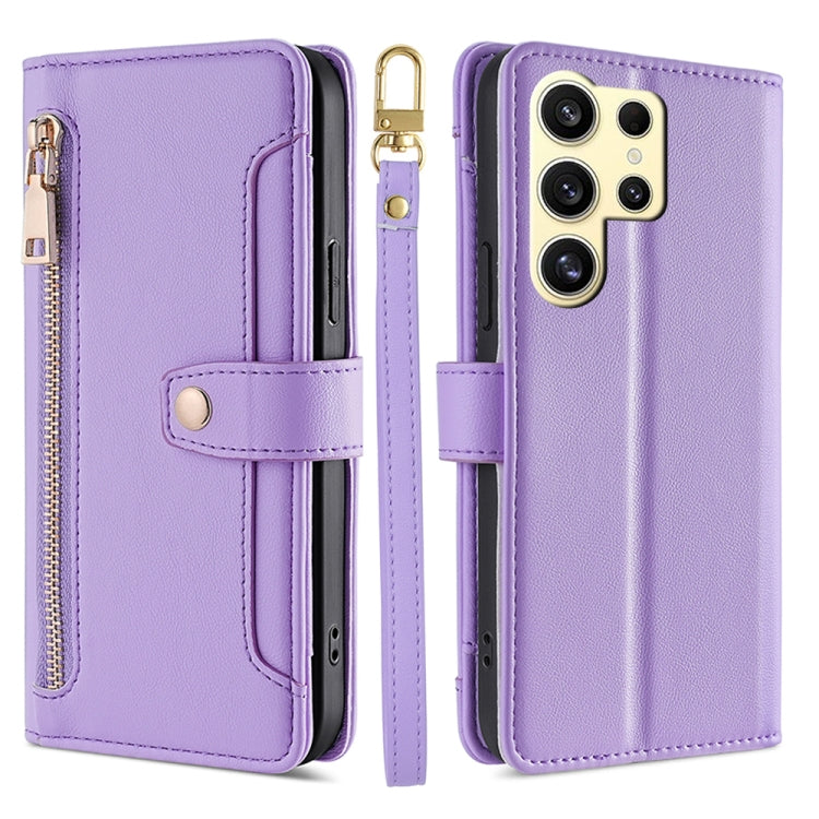 For Samsung Galaxy S25 Ultra 5G Sheep Texture Cross-body Zipper Wallet Leather Phone Case(Purple) - Galaxy S25 Ultra 5G Cases by buy2fix | Online Shopping UK | buy2fix