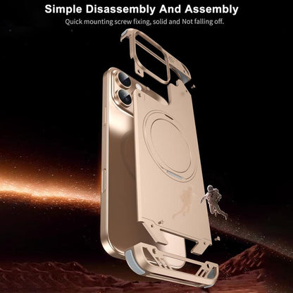 For iPhone 16 Pro R-JUST RJ63-1 Frameless Aroma Mecha MagSafe Holder Phone Case(Desert Gold) - iPhone 16 Pro Cases by R-JUST | Online Shopping UK | buy2fix