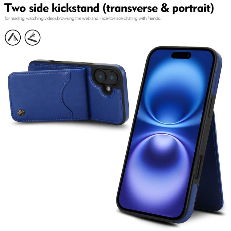 For iPhone 16 AwQuer Vertical Flip Card Bag Holder Leather Phone Case(Blue) - iPhone 16 Cases by Awquer | Online Shopping UK | buy2fix