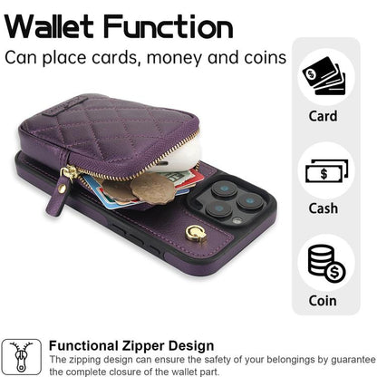 For iPhone 16 Plus AwQuer Crossbody Zipper Wallet Bag Litchi Leather Phone Case(Dark Purple) - iPhone 16 Plus Cases by Awquer | Online Shopping UK | buy2fix