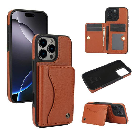 For iPhone 16 Pro Max AwQuer Horizontal Flip Card Bag Holder Leather Phone Case(Brown) - iPhone 16 Pro Max Cases by Awquer | Online Shopping UK | buy2fix