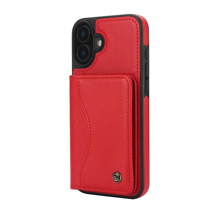 For iPhone 16 Plus AwQuer Horizontal Flip Card Bag Holder Leather Phone Case(Red) - iPhone 16 Plus Cases by Awquer | Online Shopping UK | buy2fix