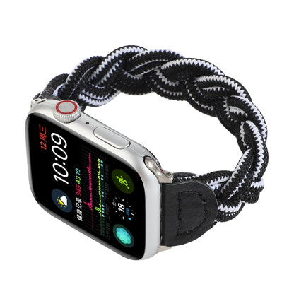 Elastic Woven Watch Band For Apple Watch Ultra 49mm&Watch Ultra 2 49mm / Series 9&8&7 45mm / SE 3&SE 2&6&SE&5&4 44mm / 3&2&1 42mm, Length:130mm(Black White) - Watch Bands by buy2fix | Online Shopping UK | buy2fix