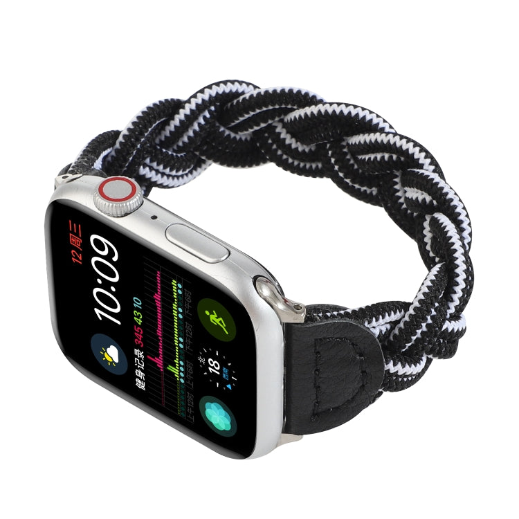 Elastic Woven Watch Band For Apple Watch Ultra 49mm&Watch Ultra 2 49mm / Series 9&8&7 45mm / SE 3&SE 2&6&SE&5&4 44mm / 3&2&1 42mm, Length:160mm(Black White) - Watch Bands by buy2fix | Online Shopping UK | buy2fix