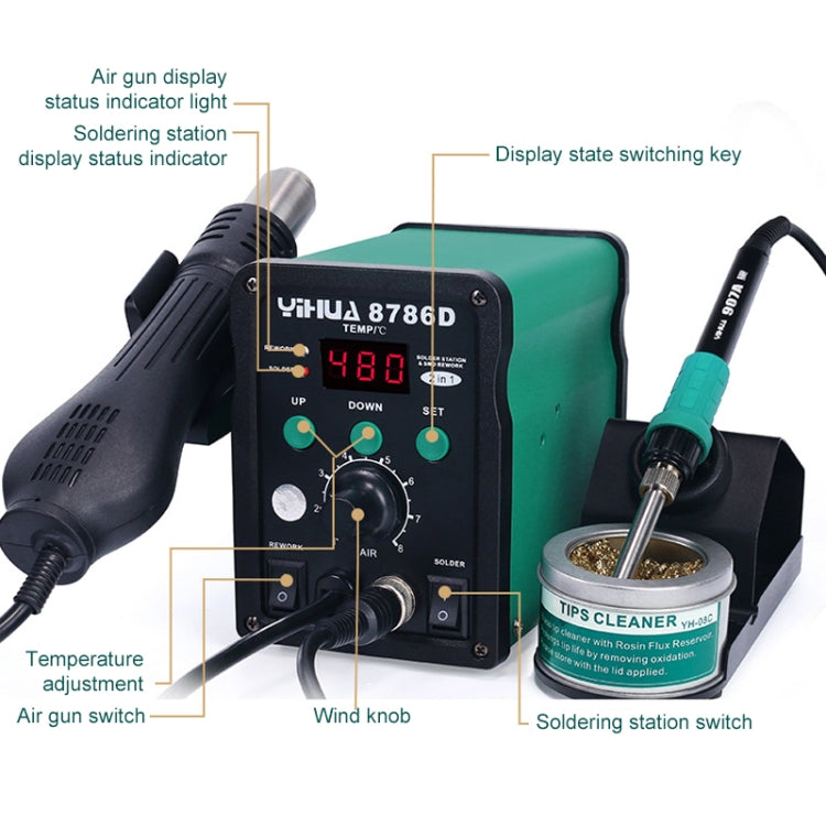 YIHUA 8786D 2 in 1 AC 220V LED Display Adjustable Temperature Hot Air Gun + Solder Station & Soldering Iron - Heat Guns by buy2fix | Online Shopping UK | buy2fix