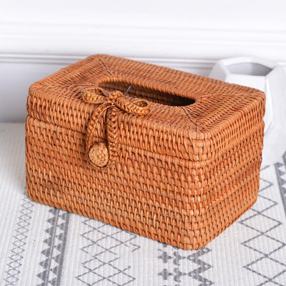 ZJH01 Bow Restaurant Desktop Rattan Braided Tissue Storage Box Case - Storage Boxes by buy2fix | Online Shopping UK | buy2fix