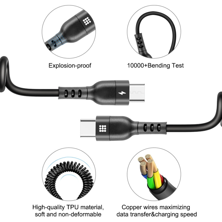 HAWEEL 1.5m 5A USB-C / Type-C to USB-C / Type-C Retractable Coiled PD Fast Charging Cable - USB-C & Type-C Cable by HAWEEL | Online Shopping UK | buy2fix