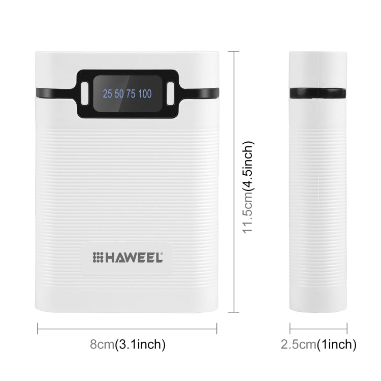 HAWEEL DIY 4x 18650 Battery (Not Included) 10000mAh Dual-way QC Charger Power Bank Shell Box with 2x USB Output & Display, Support PD / QC / SCP / FCP / AFC / PPS / PE (White) - Power Bank Box by HAWEEL | Online Shopping UK | buy2fix