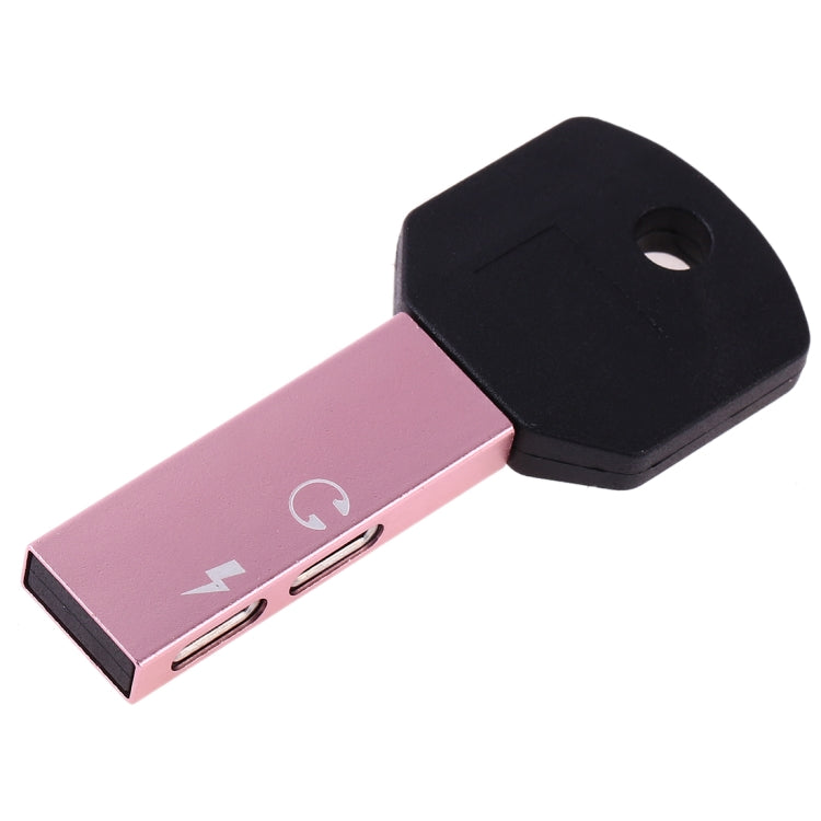 RC16 Dual 8 Pin Female to 8 Pin Male Key Shape Mini Portable Audio & Charge Adapter(Pink) - Converter & Adapter by buy2fix | Online Shopping UK | buy2fix