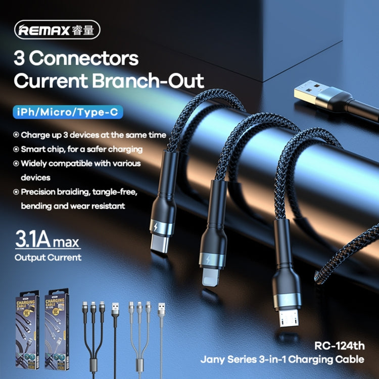 REMAX RC-124th Jany Series 3.1A 3 in 1 USB to Type-C + 8 Pin + Micro USB Charging Cable, Cable Length: 1.2m(Silver) - Multifunction Cable by REMAX | Online Shopping UK | buy2fix