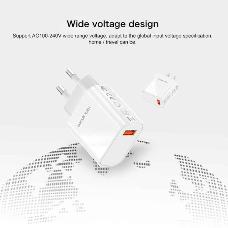 ROCK SPACE HGF-058EU-A T48 QC3.0 USB Single Port Travel Charger, EU Plug - USB Charger by ROCK | Online Shopping UK | buy2fix