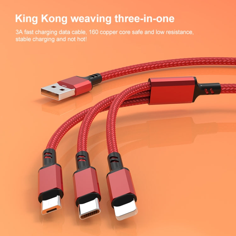 Orange Plug 3A 3 in 1 USB to Type-C / 8 Pin / Micro USB Fast Charging Cable, Cable Length: 1.2m(Blue) - Multifunction Cable by buy2fix | Online Shopping UK | buy2fix