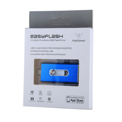 RQW-02 3 in 1 USB 2.0 & 8 Pin & Micro USB 64GB Flash Drive(Blue) - U Disk & Card Reader by buy2fix | Online Shopping UK | buy2fix