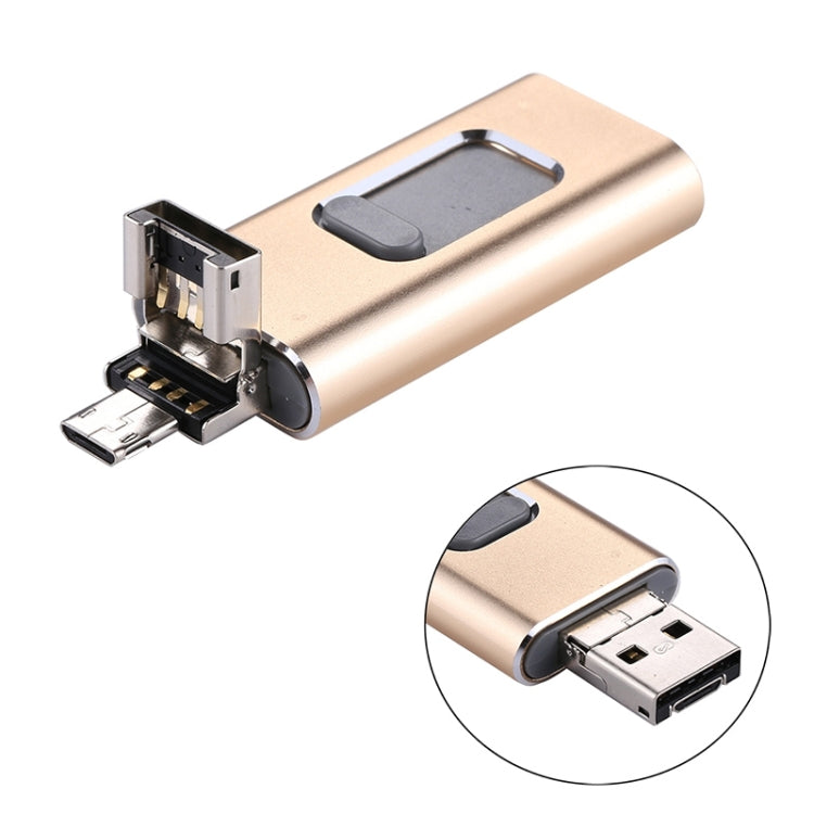 easyflash RQW-01B 3 in 1 USB 2.0 & 8 Pin & Micro USB 128GB Flash Drive(Gold) - U Disk & Card Reader by buy2fix | Online Shopping UK | buy2fix