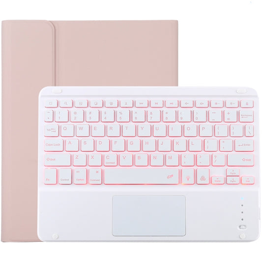 TG-102BCS Detachable Bluetooth White Keyboard + Microfiber Leather Tablet Case for iPad 10.2 inch / iPad Air (2019), with Touch Pad & Backlight & Pen Slot & Holder (Pink) - For iPad Air by buy2fix | Online Shopping UK | buy2fix