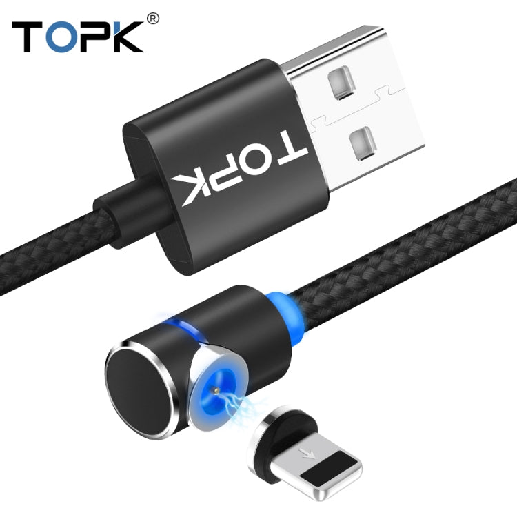 TOPK AM30 1m 2.4A Max USB to 8 Pin 90 Degree Elbow Magnetic Charging Cable with LED Indicator(Black) - Charging Cable & Head by TOPK | Online Shopping UK | buy2fix