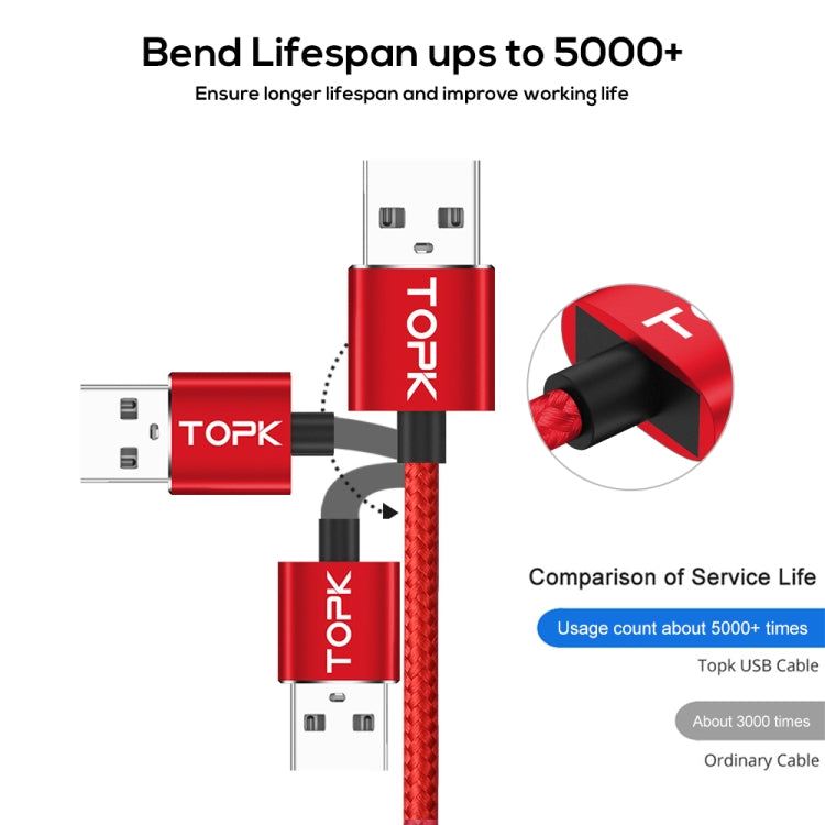 TOPK AM30 2m 2.4A Max USB to 8 Pin + USB-C / Type-C + Micro USB 90 Degree Elbow Magnetic Charging Cable with LED Indicator(Red) - Charging Cable & Head by TOPK | Online Shopping UK | buy2fix