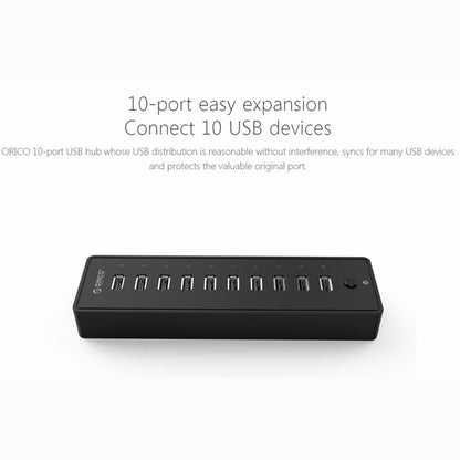 ORICO P10-U2-V1 10 USB 2.0 Ports HUB, Specification: US Plug - USB HUB by ORICO | Online Shopping UK | buy2fix