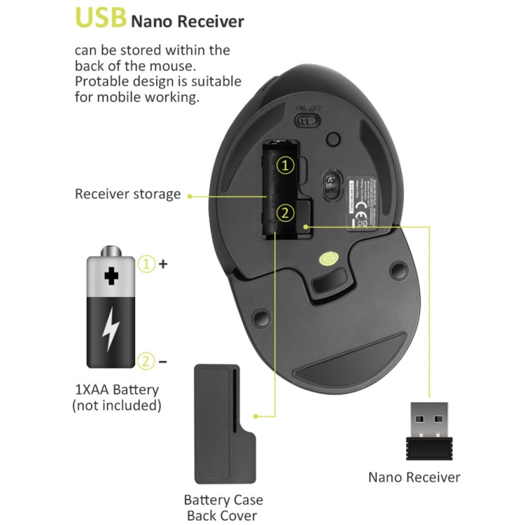 DELUX M618 Plus 2.4G 1600DPI Wireless Portable Vertical Ergonomic Mouse - Wireless Mice by DELUX | Online Shopping UK | buy2fix