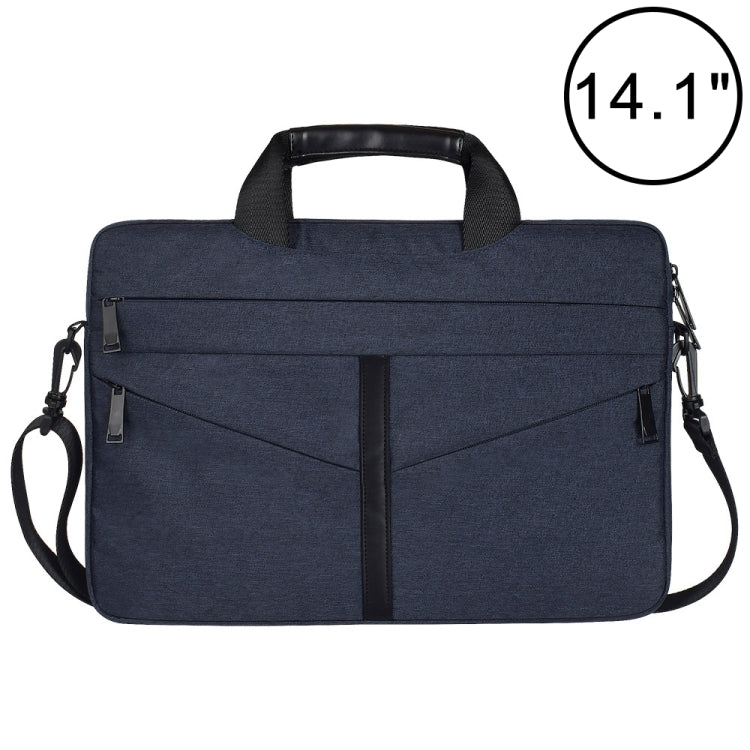 14.1 inch Breathable Wear-resistant Fashion Business Shoulder Handheld Zipper Laptop Bag with Shoulder Strap (Navy Blue) - 14.1 inch by buy2fix | Online Shopping UK | buy2fix