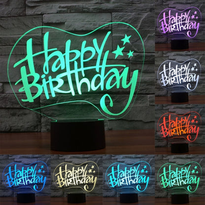 Happy Birthday Style 3D Touch Switch Control LED Light , 7 Color Discoloration Creative Visual Stereo Lamp Desk Lamp Night Light - Novelty Lighting by buy2fix | Online Shopping UK | buy2fix